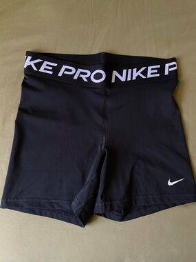 Nike Black Pro High-Waist Bike Shorts with White Logo